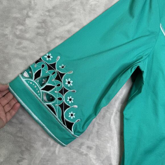 Bob Mackie Wearable Art Jacket Womens 1X Green Embroidered Floral Zip Up Retro - Picture 4 of 12